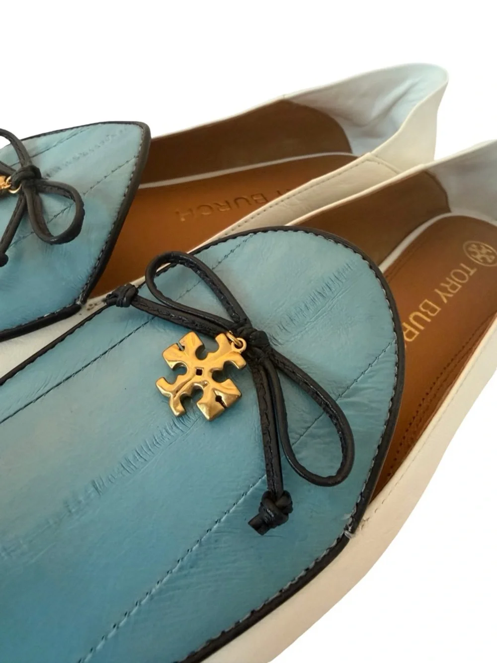 Tory Burch Charm Two Tone Loafers Slip-On Flats Shoes Leather Size 9 Women's - Picture 10 of 15